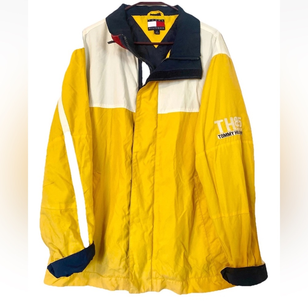 Vintage Y2K Tommy Hilfiger Logo Windbreaker Jacket Full Zip Yellow L EUC
